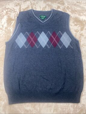 Vintage David Taylor Cotton Gray Argyle V-Neck Sweater Vest